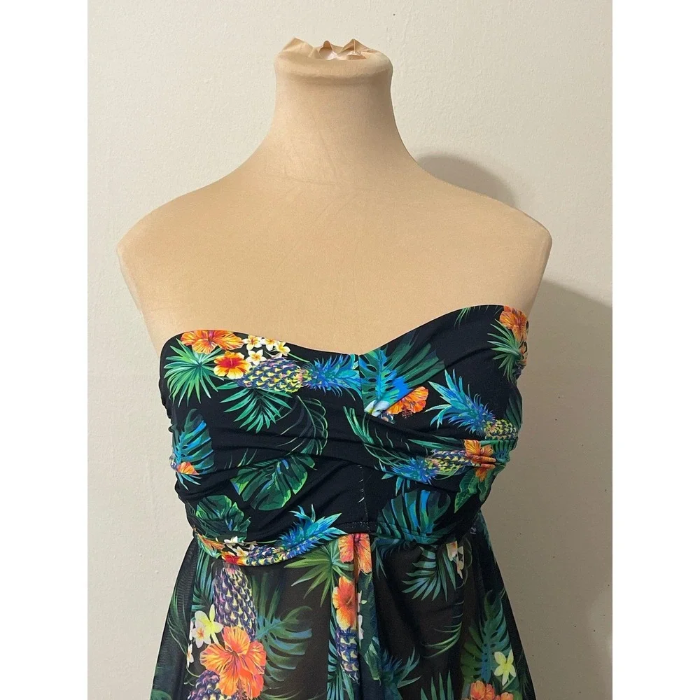 Womens Tropical Print Y2K Casual  Swim Top  Strapless Tube Top Cover Up‎ XL